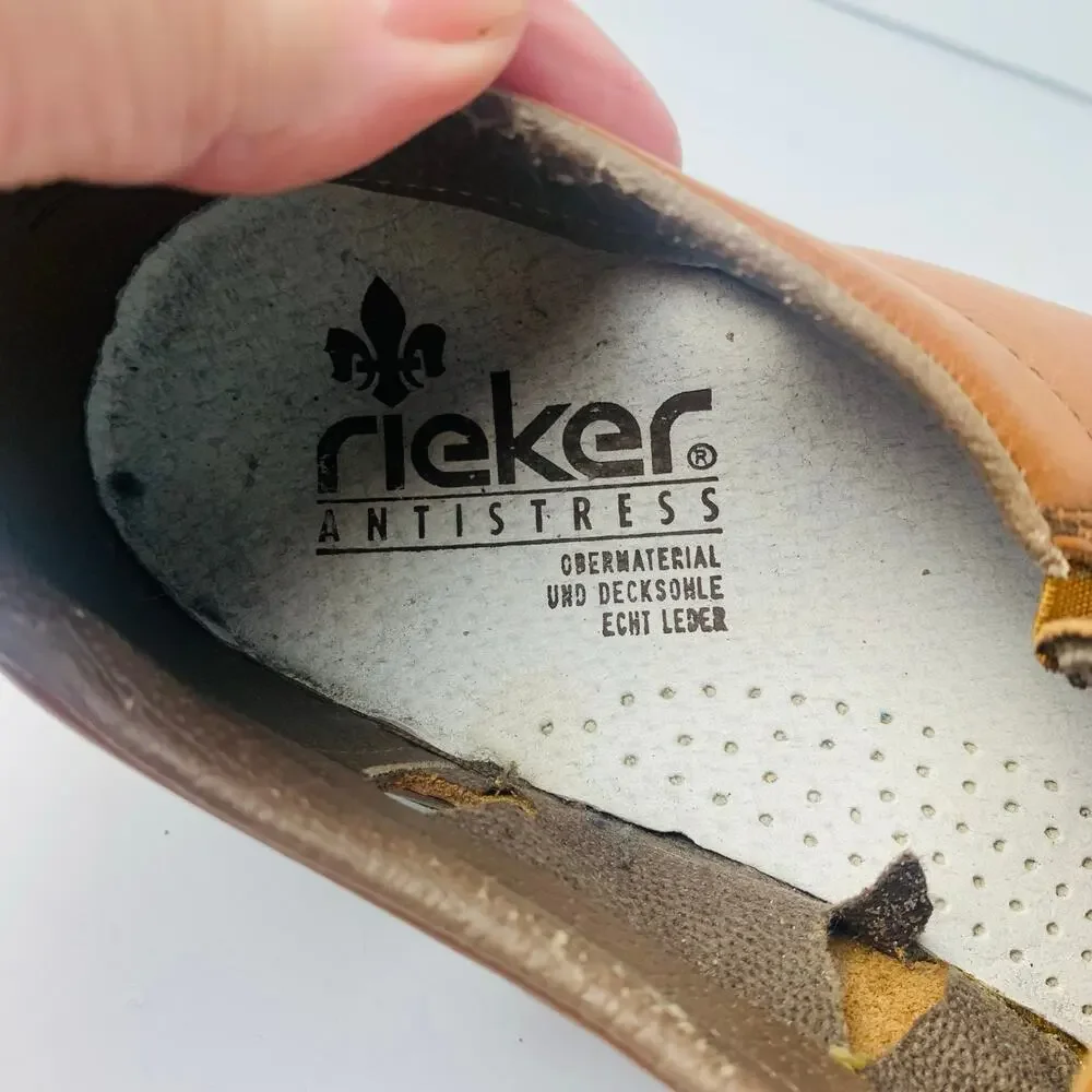 Rieker Mens' Brown Tan Leather Summer Slip On Shoe Size 46 Comfort Lightweight